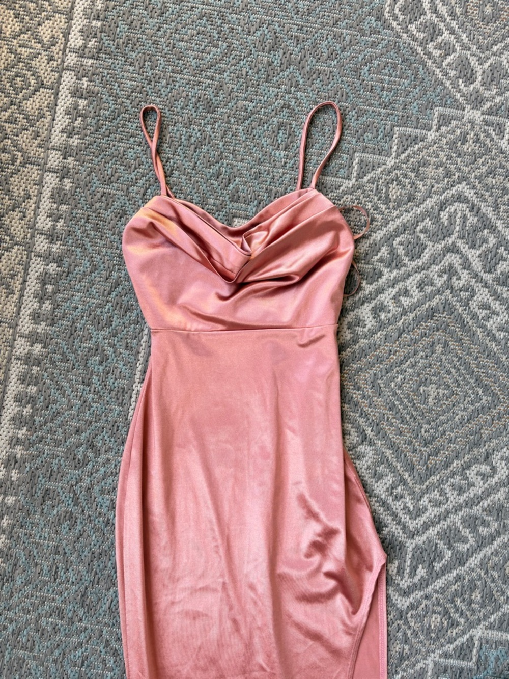Windsor Formal Dress Satin Cowl Neck Slip Dress in Dusty Rose - Picture 4 of 7